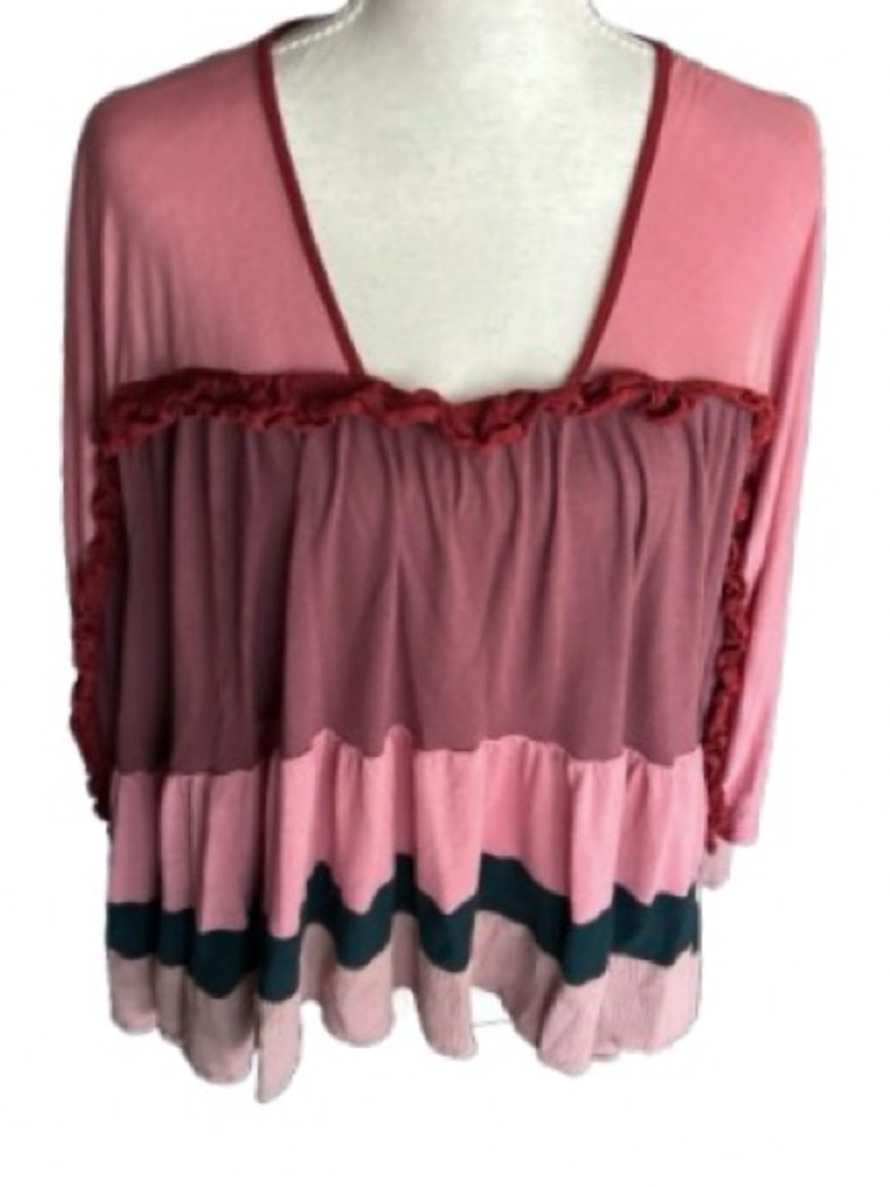 Anthropologie Babydoll MEADOW RUE Ruffled Top Y2K Pink Boho Bohemian Peasant
